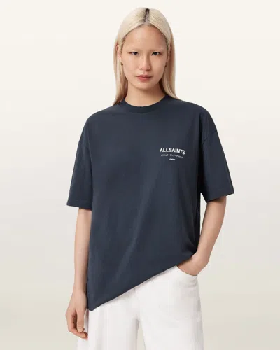 Allsaints Cotton Underground Etta Oversized T-shirt In Blue