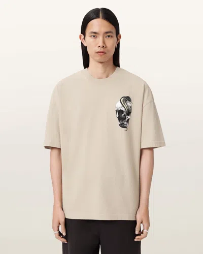 Allsaints Cotton Snakehead Oversized Graphic T-shirt In White