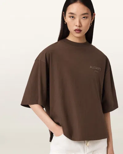 Allsaints Cotton Amelie Oversized Underground T-shirt In Brown