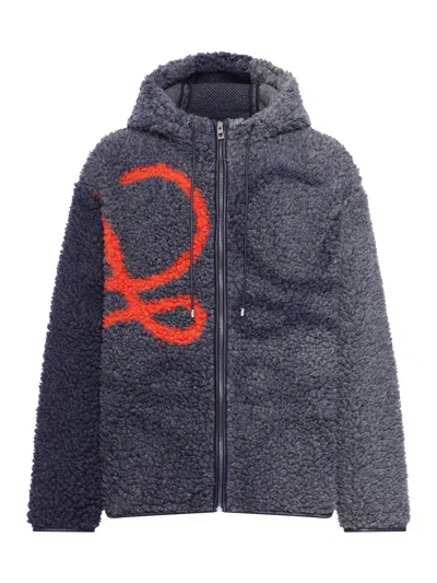 Loewe Pile Oversize Jacket Fleece Texture Hood In Blue