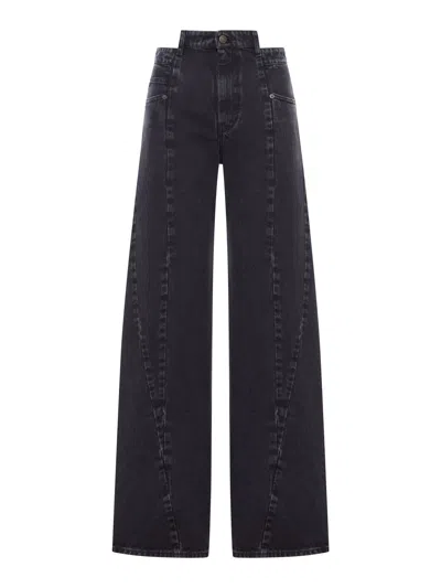Maison Margiela Black Jeans With Wide Leg And Four-stitch Moniker Logo In Denim Woman