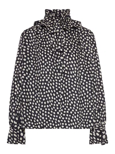 Chloé Women Black Blouse With High Neck And All-over Polka Dot Motif In Silk Woman In Multi