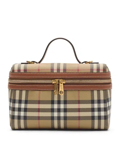Burberry Coated Canvas Vanity Check Crossbody Bag With Check Motif In Brown