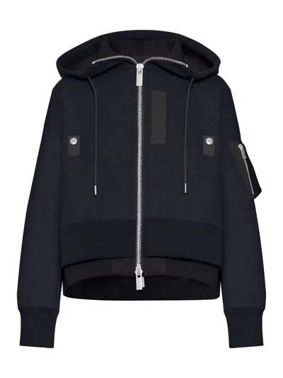 Sacai Cotton Blend Padded Hoodie In Black