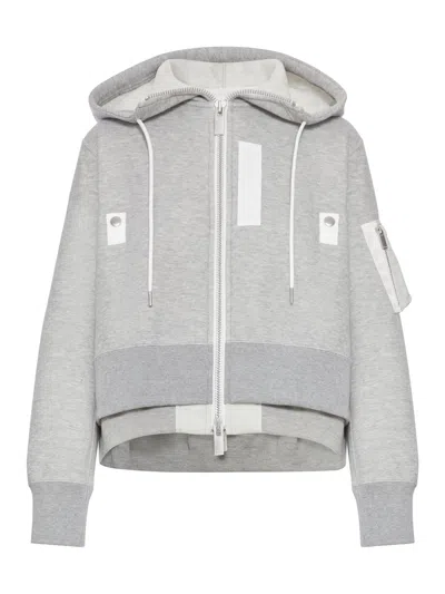 Sacai Cotton Blend Padded Hoodie In Gray