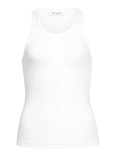 Alaïa Cotton Tank Top With Pleats In White