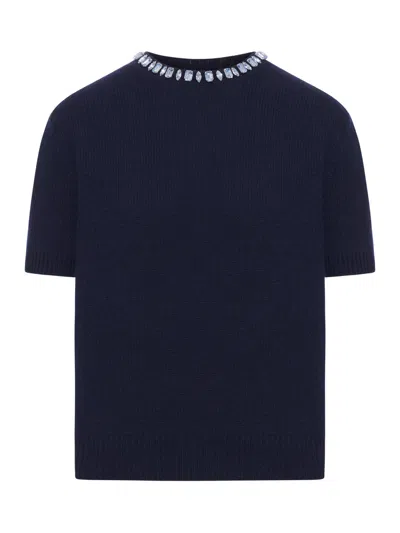 Prada Crew Neck Sweater In Wool And Cashmere In Blue