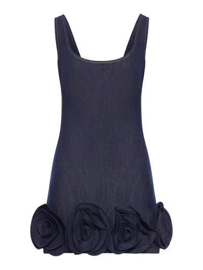 Self-portrait Short Blue Dress With Floral Applique Self Portrait In Black