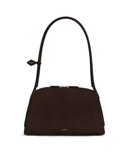 Alaïa Le Bouledogue Bowling Shoulder Bag In Nubuck Leather In Brown