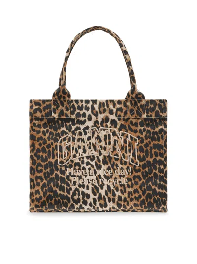 Ganni Womens Leopard Easy Shopper Large Recycled-cotton Tote Bag