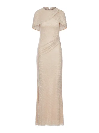 Self-portrait Embellished Draped Maxi Dress In Neutral