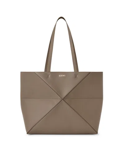 Loewe Medium Puzzle Fold Horizontal Tote Bag In Grained Calfskin In Brown