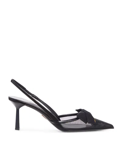Prada Mesh Bow Slingback Pumps In Black