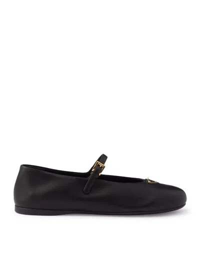 Prada Nappa Leather Ballerinas In Black