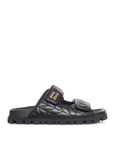 Miu Miu Nappa Leather Slippers In Black
