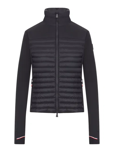 Moncler Quilted High Collar Long Sleeve Cardigan In Black