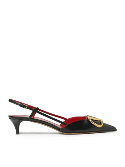 Valentino Slingback With Leather Logo In Black
