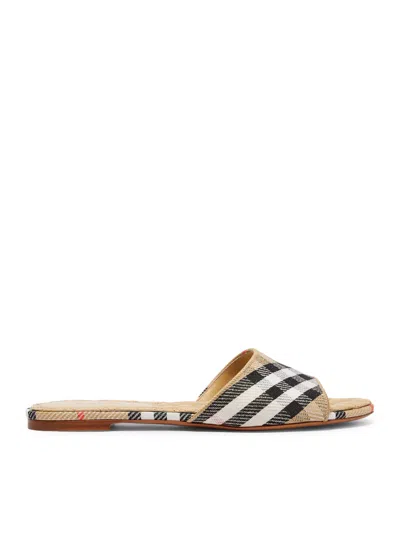 Burberry Sloane Slides Check Pattern Flat Sole Open Toe In Neutral