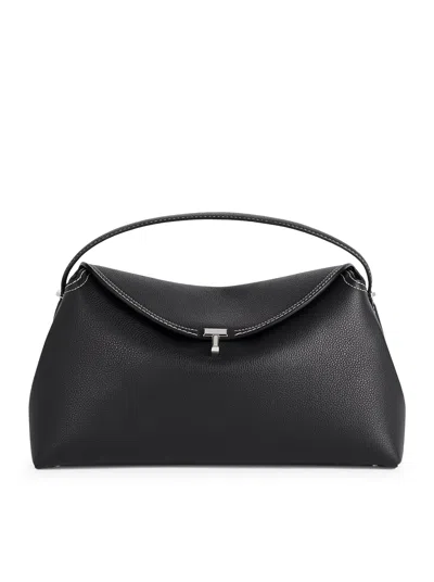 Totême Structured Black Leather Shoulder Bag With Flap Closure