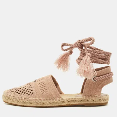 Pre-owned Dior Granville Size 40 Beige Canvas Ankle Tie Flats In Sand