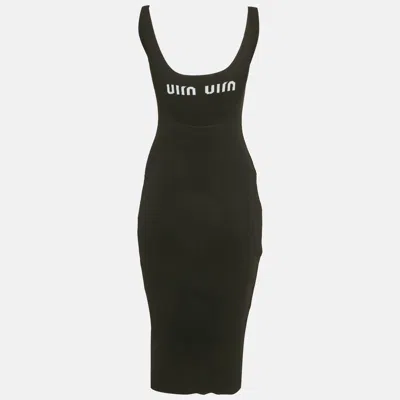Pre-owned Miu Miu Black Logo Rib Knit Sleeveless Midi Dress S