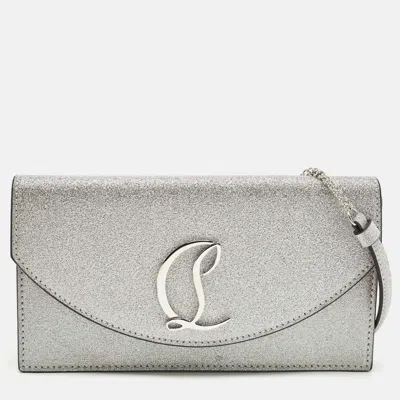Pre-owned Christian Louboutin Loubi54 Silver Glitter Leather Clutch Bag