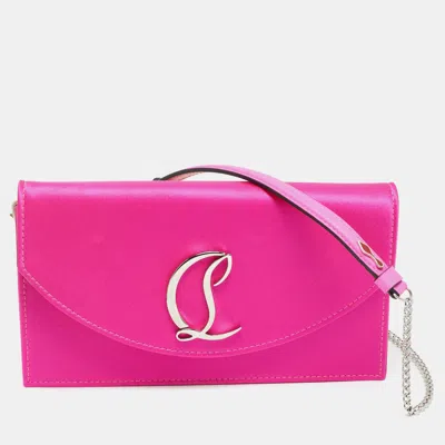 Pre-owned Christian Louboutin Loubi54 Pink Satin Clutch Bag