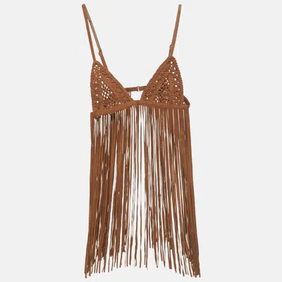 Pre-owned Retroféte Brown Jacinta Suede Fringe Bralette Xs