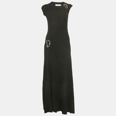 Pre-owned Anna Quan Black Rib Knit Buckle Detail Maxi Dress M
