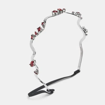 Pre-owned Miu Miu Red Crystals Silver Tone Head Band