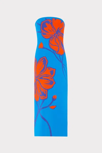 Milly Seraphina Strapless Floral Midi Dress In Blue