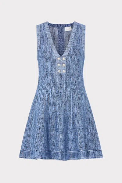 Milly Shelby Pinstripe Knit Flare Mini Dress In Blue