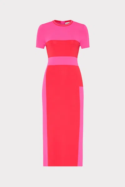 Milly Shohona Colorblock Midi Dress In Red