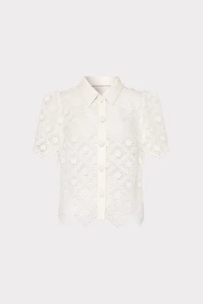 Milly Addison Lace Short Sleeve Shirt In Neutral