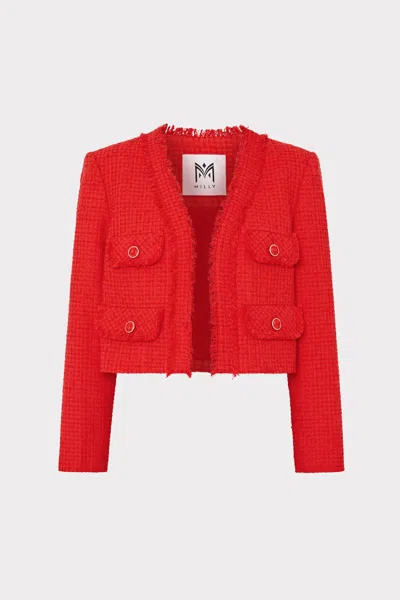 Milly Serena Boucle Jacket In Red