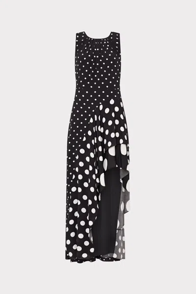 Milly Spencer Sleeveless Polka Dot Ruffle Maxi Dres In Black