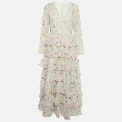 Pre-owned Zimmermann White Floral Print Broderie Anglaise Tiered Halliday Gown L