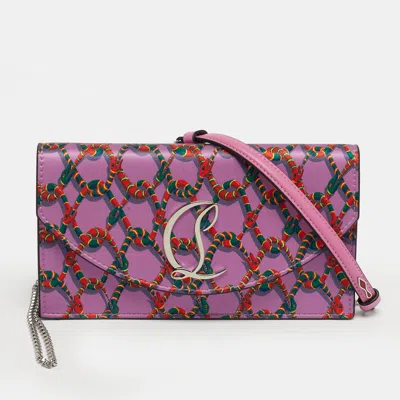 Pre-owned Christian Louboutin Loubi54 Purple Snake Print Satin Clutch Bag