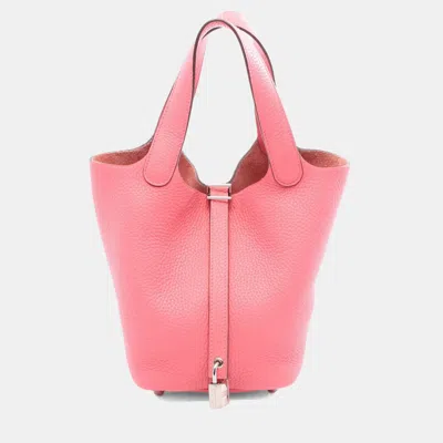 Pre-owned Hermes Picotin Lock Pm Rose Azalee Pink Taurillon Clemence Leather Tote Bag