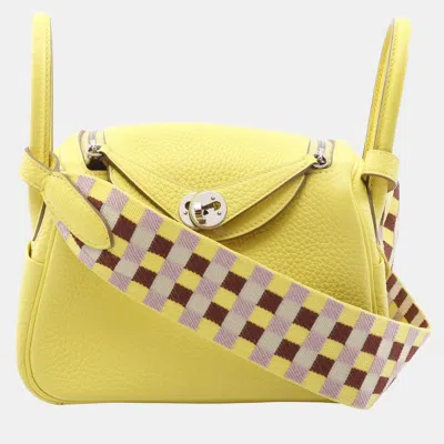 Pre-owned Hermes Lindy Maxi Quadrille Mini Yellow Taurillon Clemence Leather Crossbody Bag