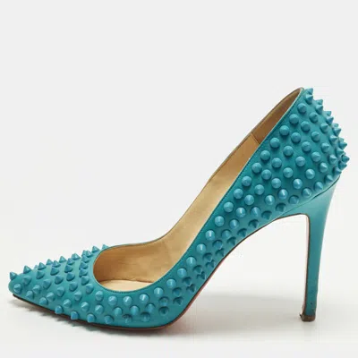 Pre-owned Christian Louboutin Pigalle Spikes Size 40.5 Blue Suede Pumps