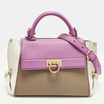 Pre-owned Ferragamo Sofia Small Tricolor Leather Top Handle Bag In Multi