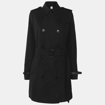 Pre-owned Burberry Dark Navy Gabardine The Kensington Belted Trench Coat M In Blue