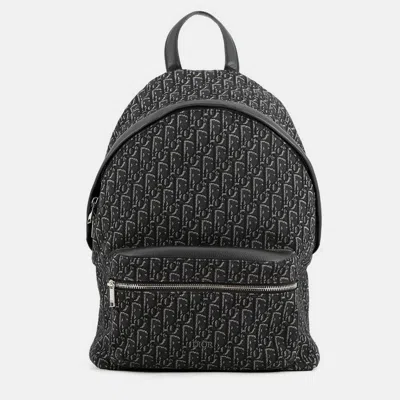 Pre-owned Dior Oblique Jacquard Rider Backpack Black Canvas Leather