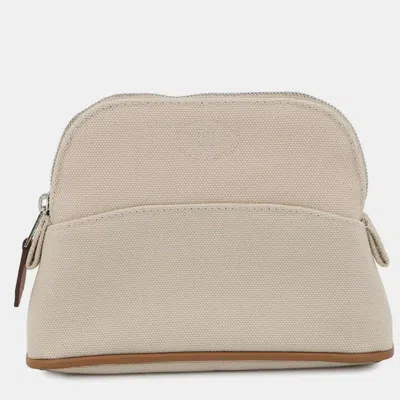 Pre-owned Hermes Bolide Pouch Natural Canvas Leather Size Mini In Sand