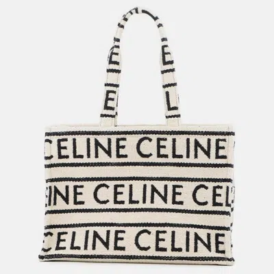 Pre-owned Celine Kabataï­ Tote Bag White/black Cotton Size Large