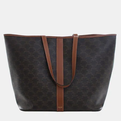 Pre-owned Celine Brown Medium Triomphe Coated Canvas Cabas Tote