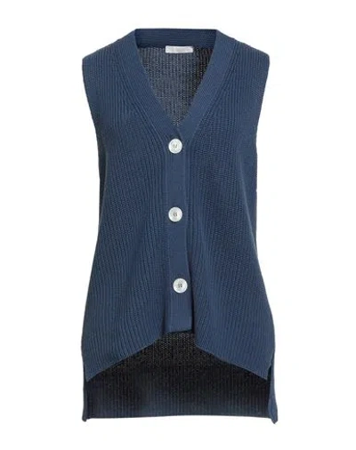 Fedeli Woman Cardigan Navy Size 8 Cotton, Linen In Blue