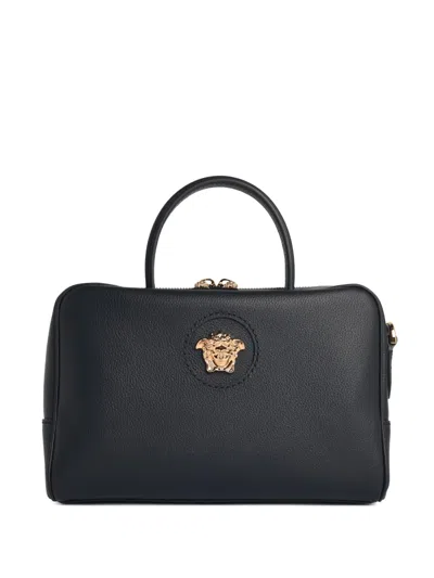 Versace La Medusa Boston Leather Crossbody Bag In Black