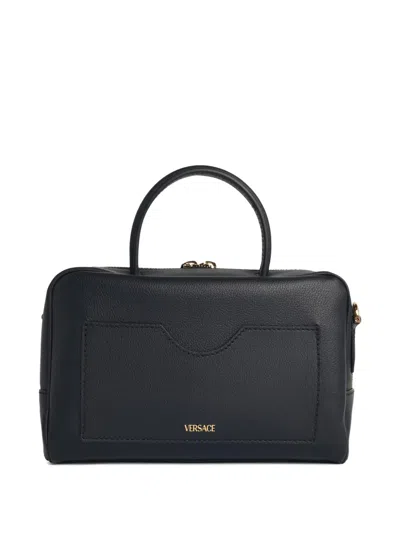 Versace La Medusa Boston Leather Crossbody Bag In Black